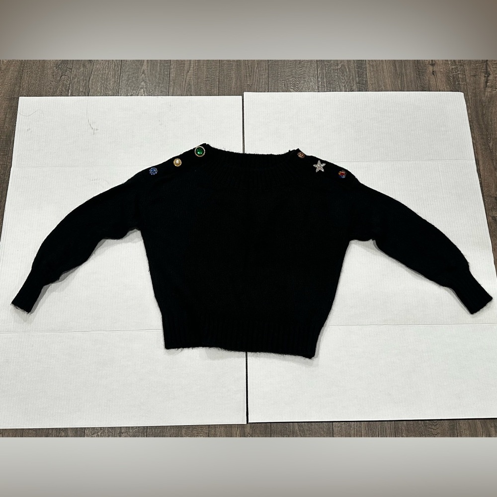Veronica Beard Chase Black Jeweled Sweater
